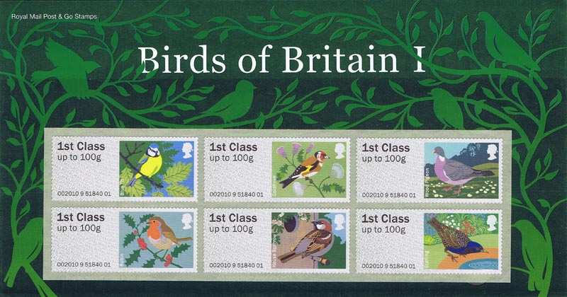 2010 GB - FS6 Post & Go Birds I Pres Pack set of 6 "1st class"